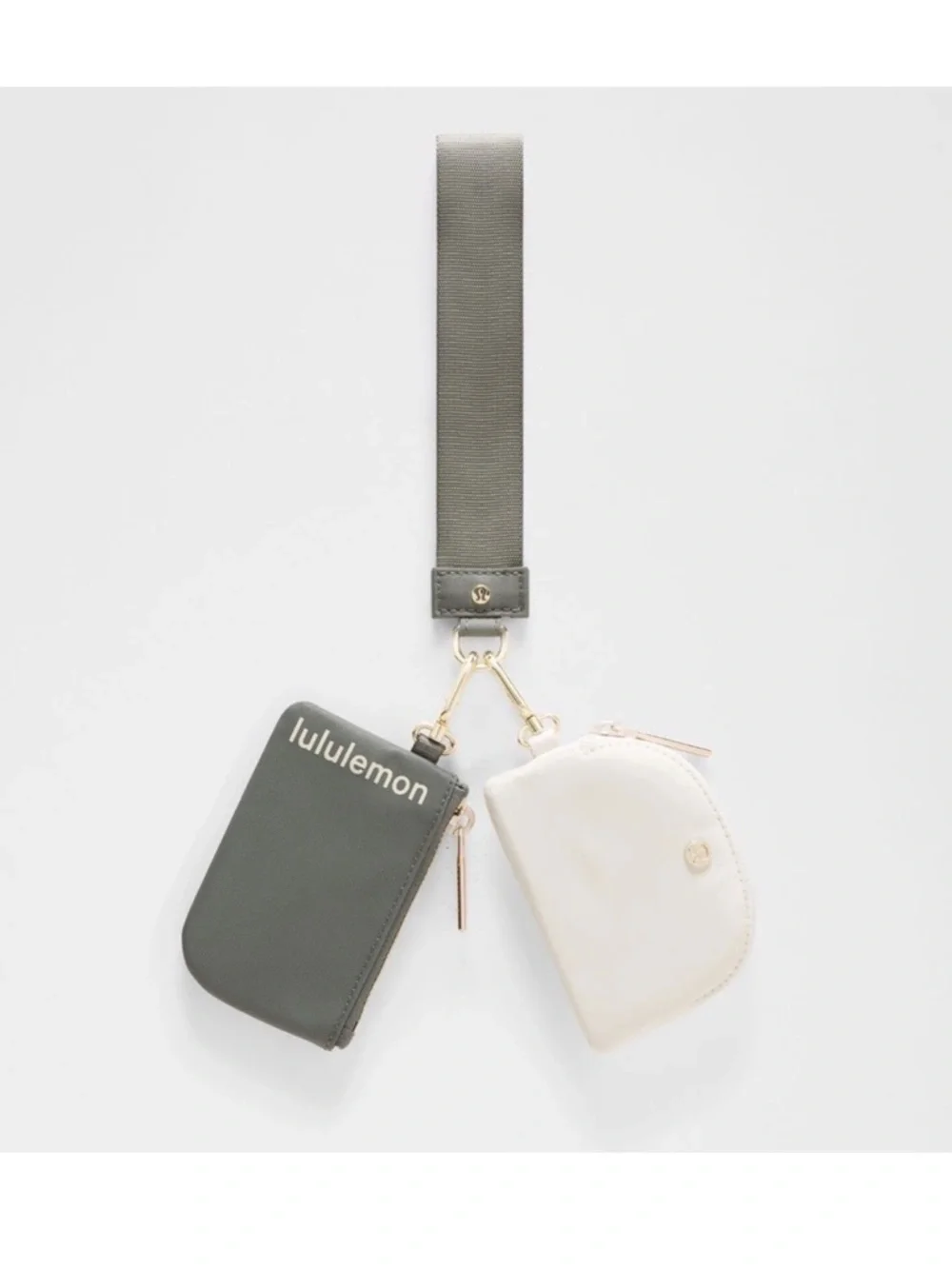 Lululemon Dual Pouch Wristlet Grey‎ Sage/Light Ivory/Gold NWT
